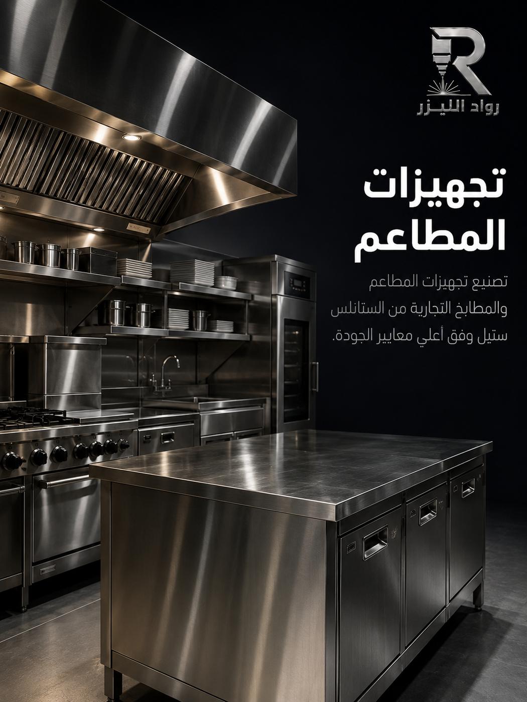 تجهيزات مطبخ تجاري من الستانلس ستيل بأسطح وأرفف